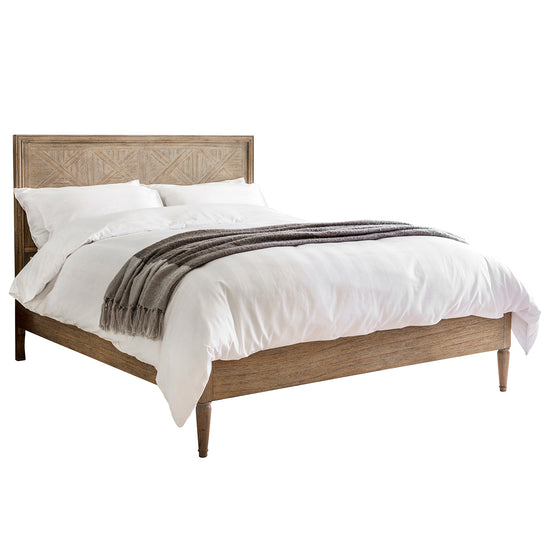 Load image into Gallery viewer, A Belsford 6&amp;#39; Bed with a wooden frame and a white comforter for home furniture or interior decor from Kikiathome.co.uk.
