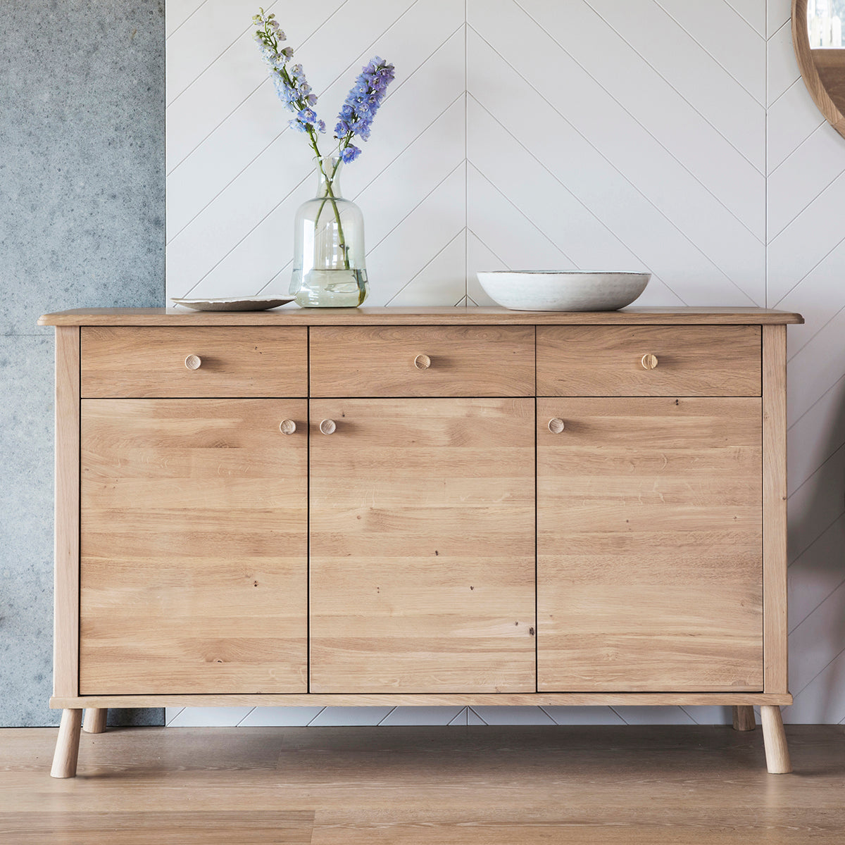 A Tigley 3 Door 3 Drawer Sideboard 1400x475x850mm from kikiathome.co.uk, perfect for interior decor and home furniture.