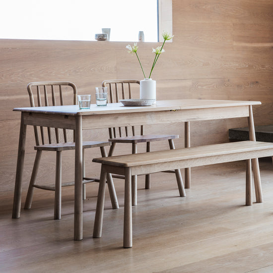 Home furniture and interior decor featuring a Kikiathome.co.uk Tigley Extendable Dining Table 1500/2000x900x750mm and bench.