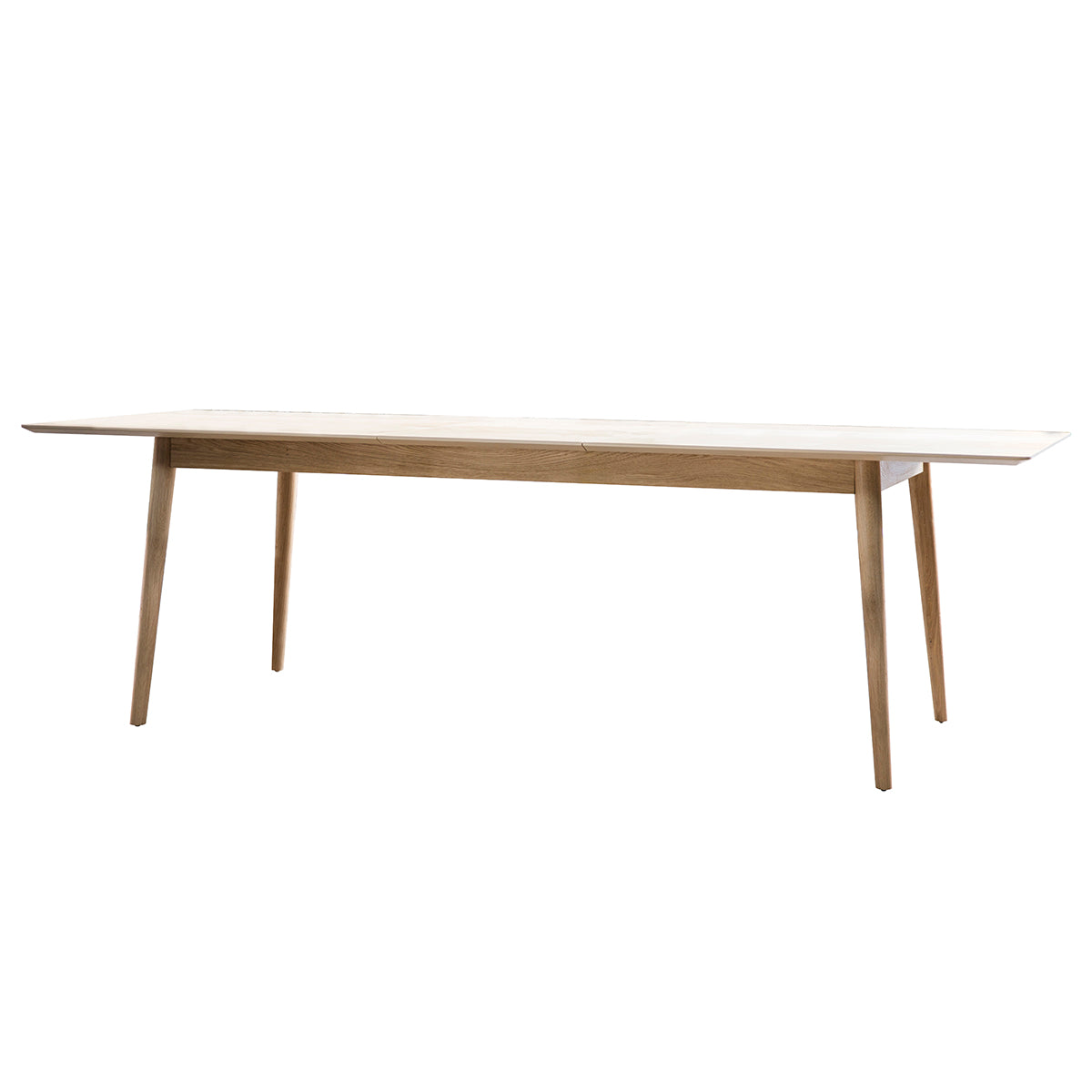 A Tristford Extendable Dining Table 2000/2520x900x760mm with a long wooden leg from Kikiathome.co.uk, perfect for interior decor.