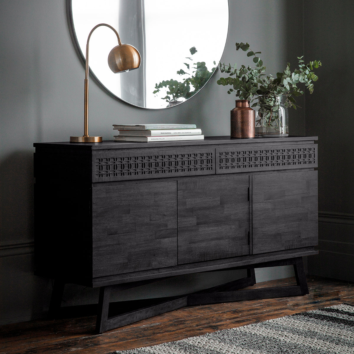 A Dartington Boutique 3Dr/2Drwr Sideboard 1400x450x800mm in a room with interior decor and home furniture.