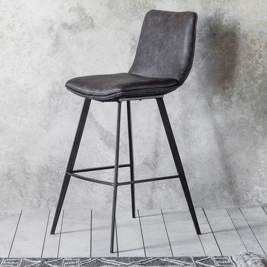 Interior decor, Home furniture: Palmer Grey Stool (2pk) with a grey leather seat.
