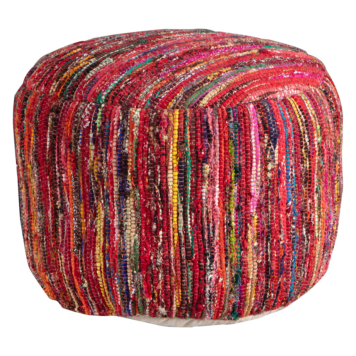 A colorful Diaz Pouffe Multi with multi colored stripes from Kikiathome.co.uk, perfect for home furniture and interior decor.