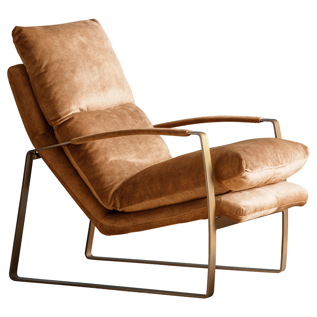 A Huish Lounger Ochre with a metal frame, ideal for home furniture and interior decor.