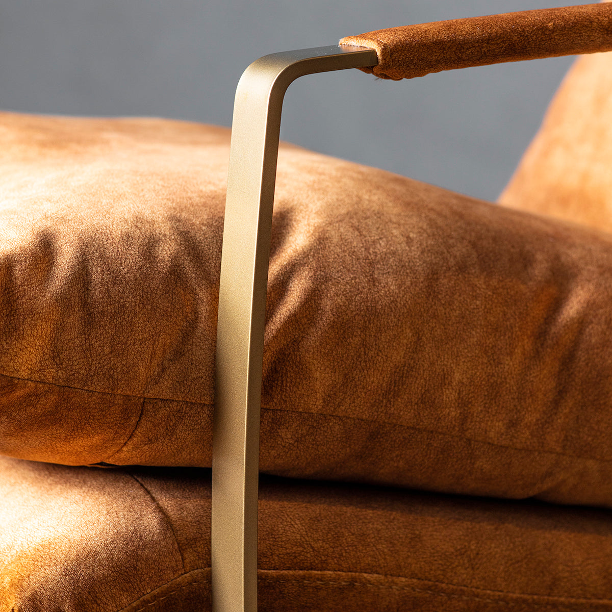 A close up of an Interior decor chair with a metal frame by Kikiathome.co.uk.