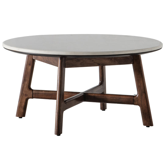 An Avonwick Round Coffee Table with wooden legs and a white top, perfect for interior decor and home furniture enthusiasts from Kikiathome.co.uk.