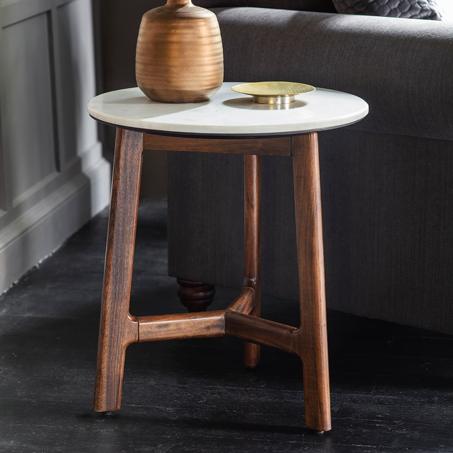 Load image into Gallery viewer, An Avonwick Side Table 500x500x550mm from Kikiathome.co.uk adorned with a vase, perfect for home furniture and interior decor.

