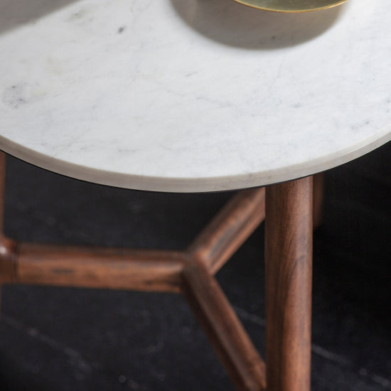 Load image into Gallery viewer, An Avonwick Side Table with a marble top and wooden legs for interior decor.
