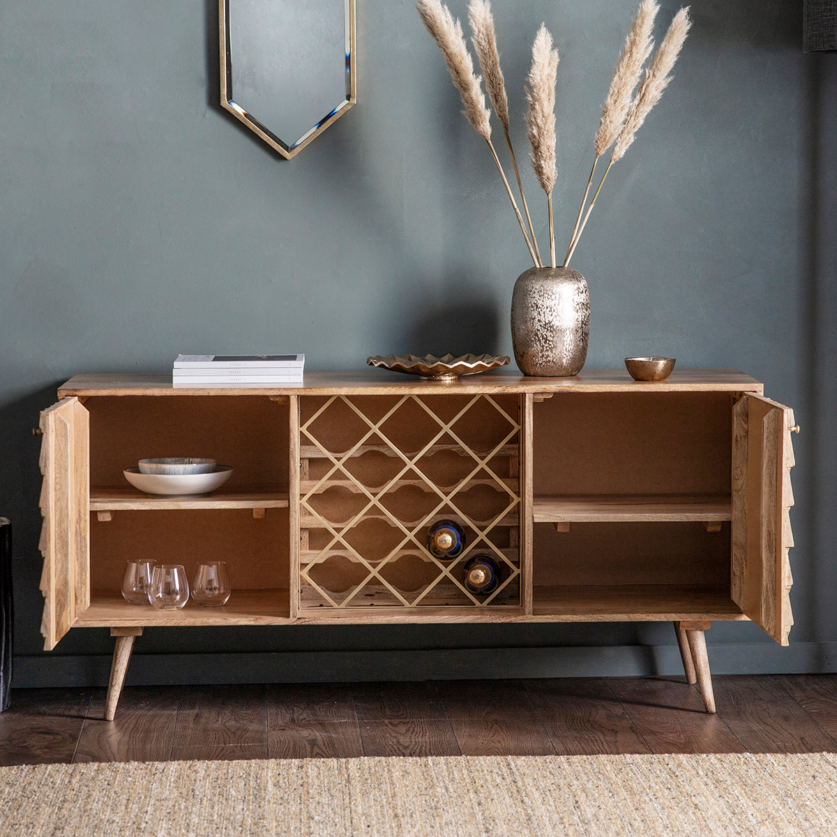 A Tuscany Wine Sideboard, an interior decor piece by Kikiathome.co.uk, displaying home furniture with a wine rack.