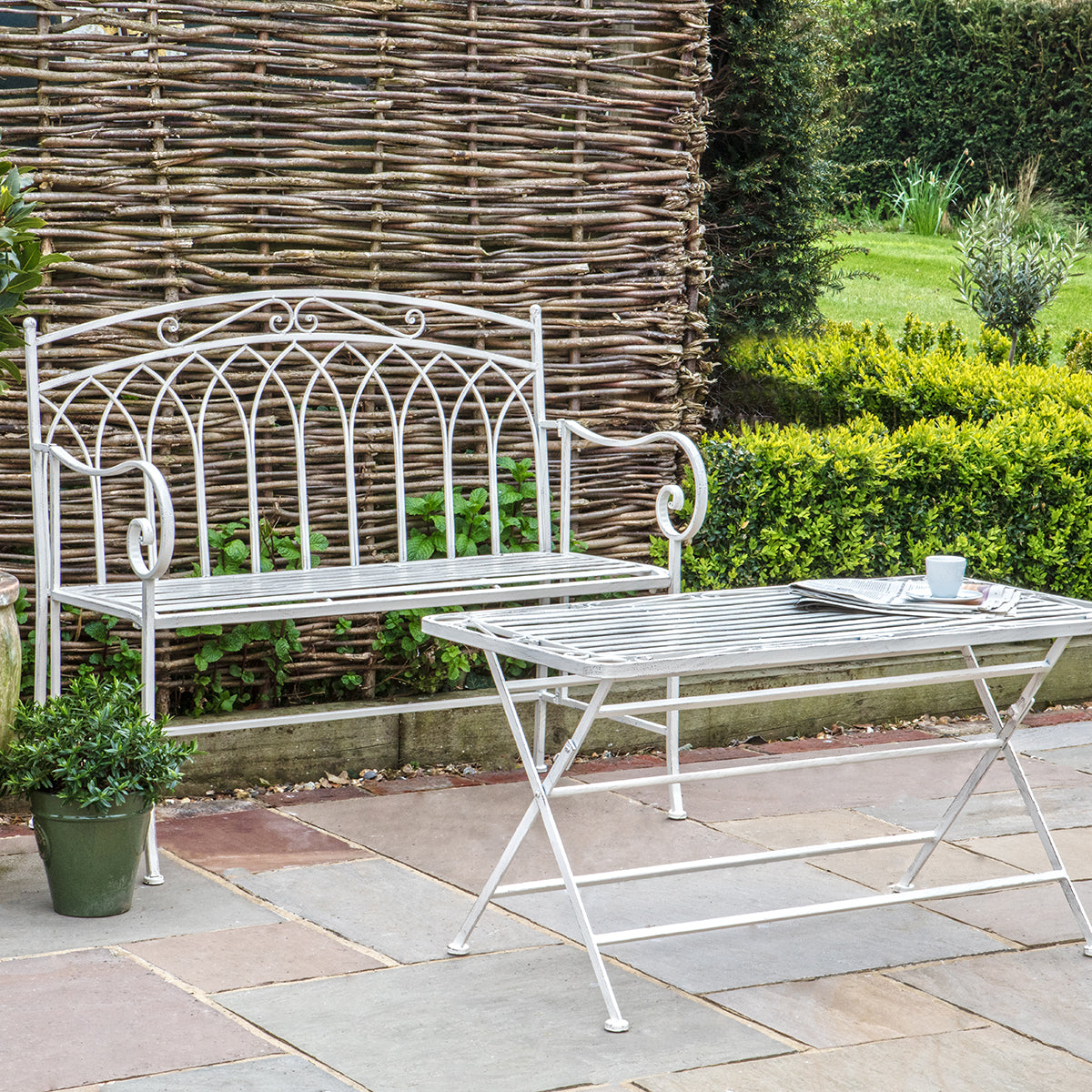 A Torrington Outdoor Coffee Table Gatehouse bench and table for interior decor and home furniture enthusiasts from Kikiathome.co.uk.