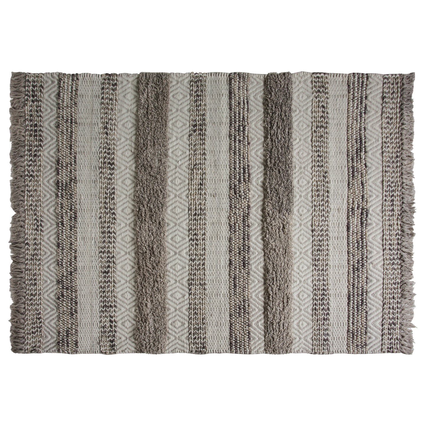 A Ludiene Rug with grey and white stripes on a white background, perfect for home furniture or interior decor.