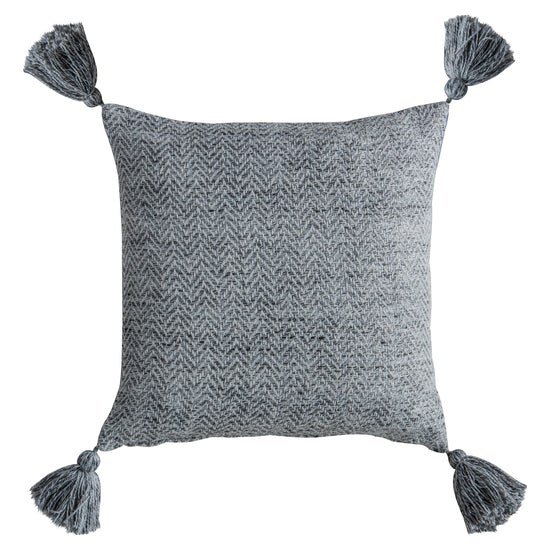 A Herringbone PET Tassel Cushion Charcoal 450x450mm by Kikiathome.co.uk, an interior decor item with tassels.