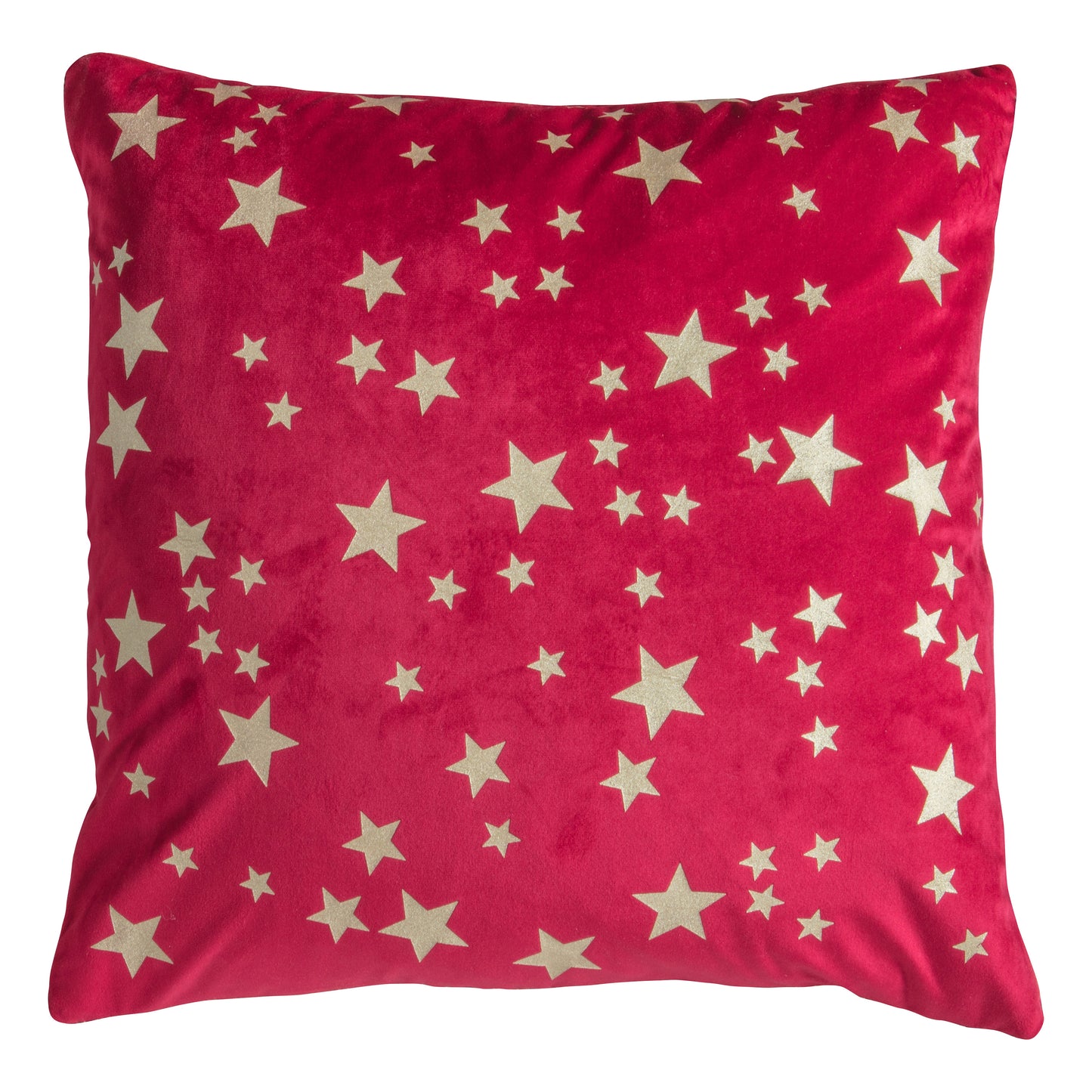 A Star Metallic Velvet Cushion Red 450x450mm, perfect for interior decor.