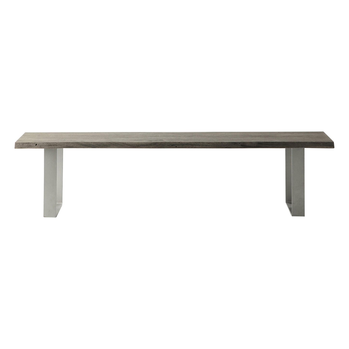 A grey Southpool dining bench with a metal base for home furniture and interior decor.