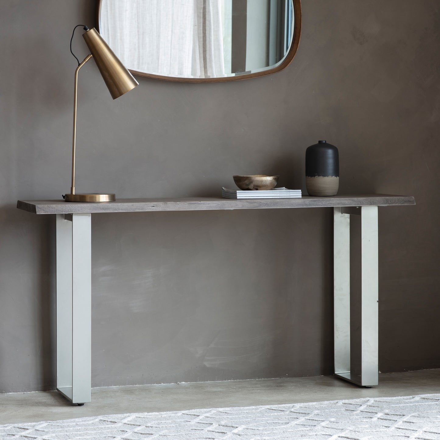 A Southpool Console Table 1600x360x800mm by Kikiathome.co.uk, offering home furniture and interior decor with a mirror and a lamp.