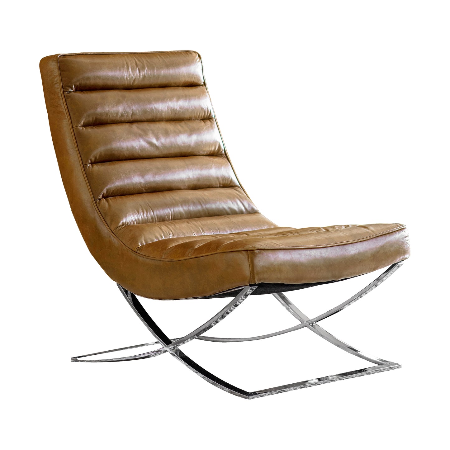 An Ermington Lounger, perfect for interior decor, in brown leather on a chrome frame.