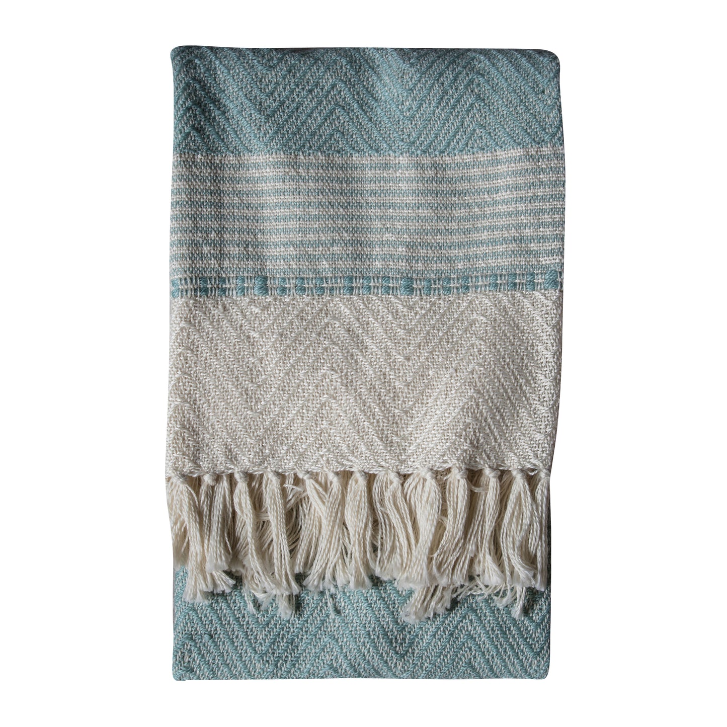 A PET Chevron Throw Duck Egg 1300x1700mm with fringes available at Kikiathome.co.uk, perfect for interior decor and home furniture.