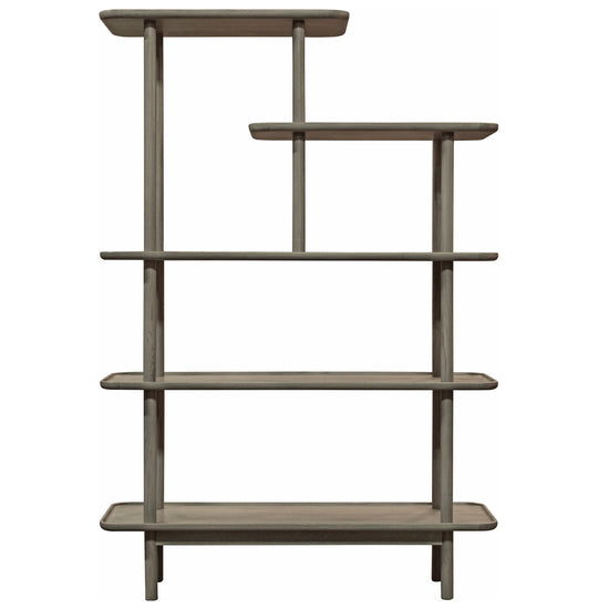 A Wembury Open Display Grey 1100x380x1600mm bookcase with three shelves for interior decor.