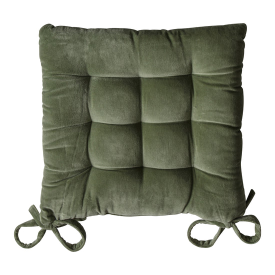 A Cotton Velvet Seatpad with ties on it by Kikiathome.co.uk that enhances home furniture and interior decor.