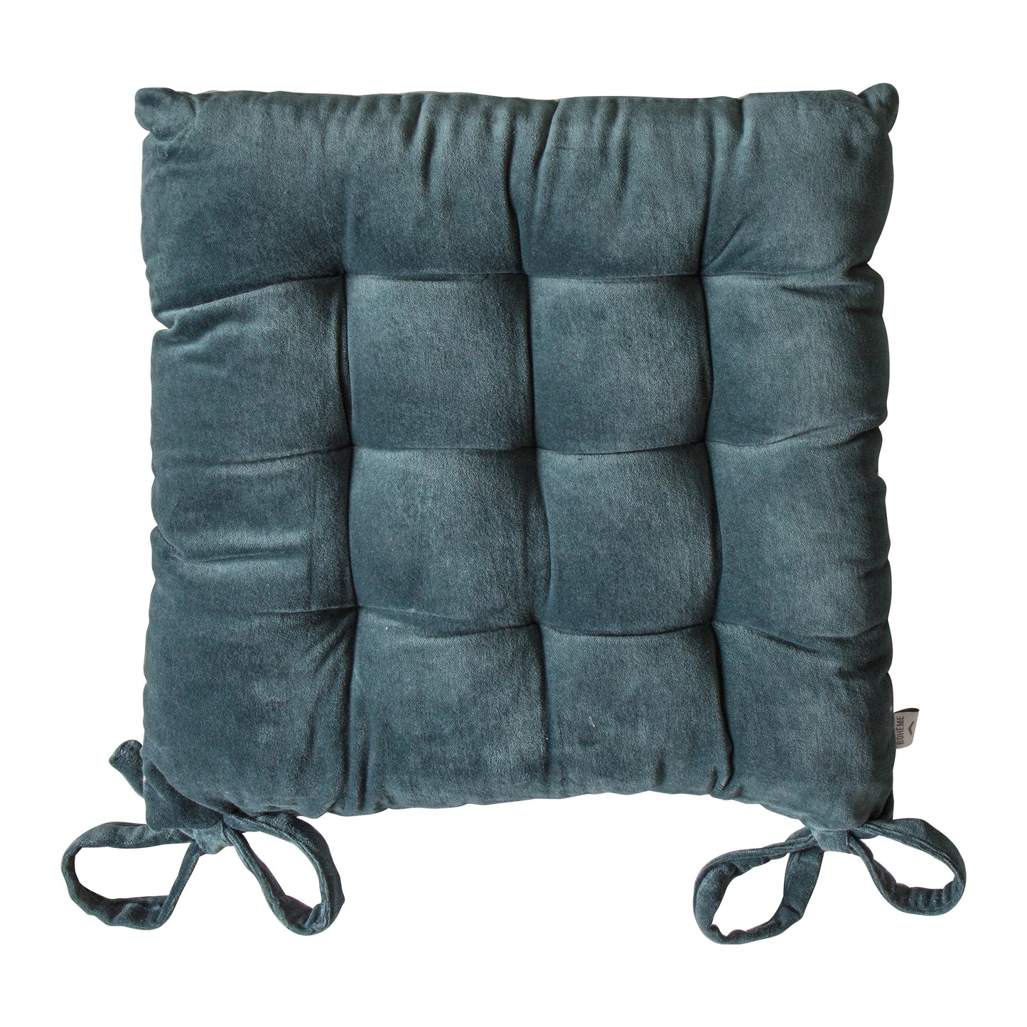 A Velvet Seatpad Navy 430x430mm cushion with ties for interior decor.