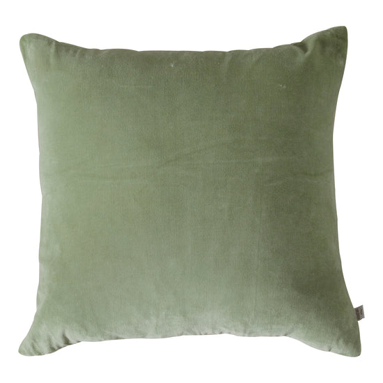 A Cotton Velvet Cushion in sage color, measuring 500x500mm, by Kikiathome.co.uk, suitable for interior decor.