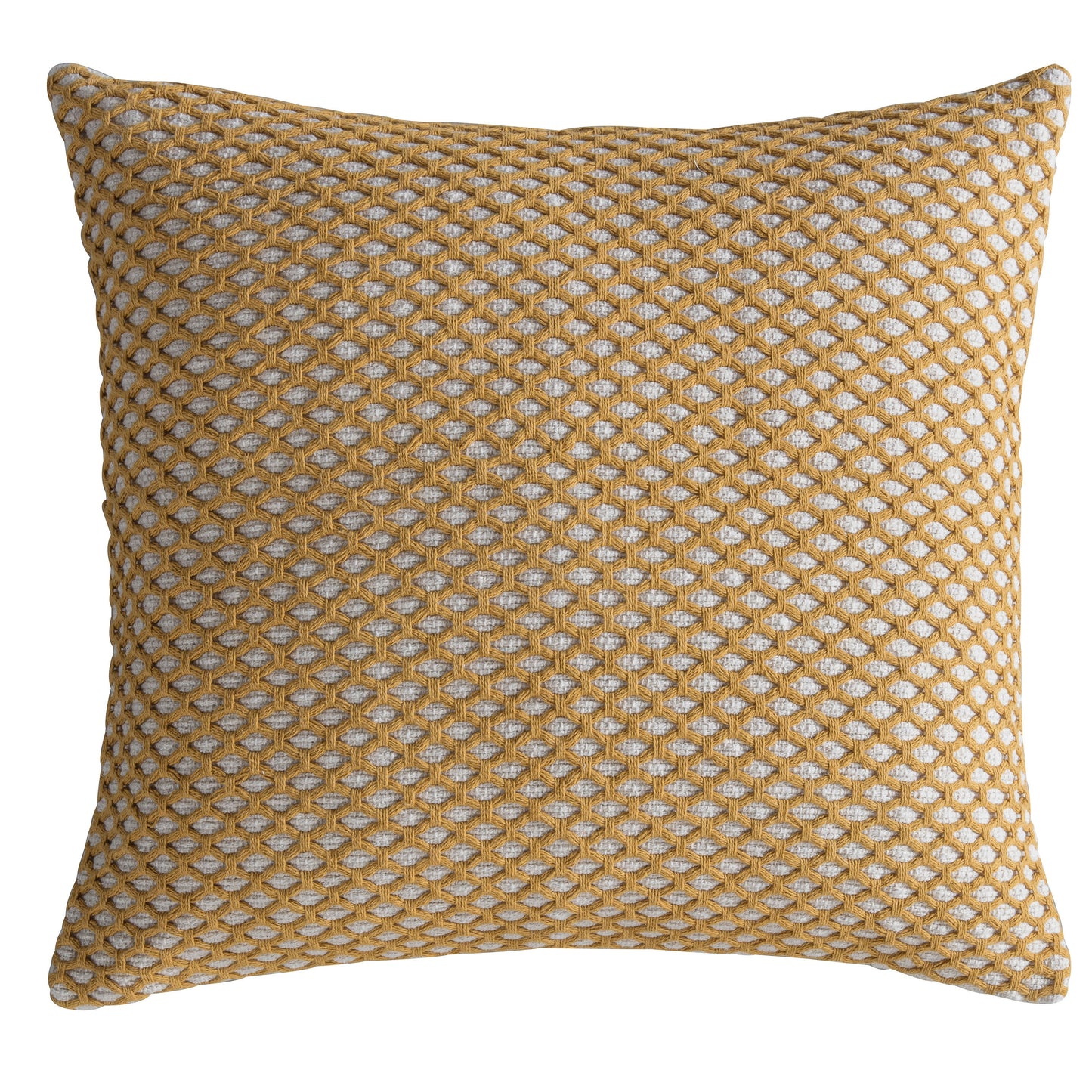 A geometric-patterned Bittaford Cushion Ochre 550x550mm for interior decor from Kikiathome.co.uk