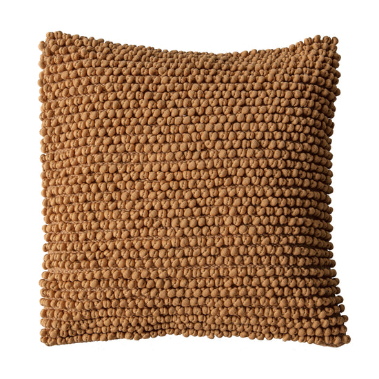 A Pino Cushion Tan 450x450mm by Kikiathome.co.uk with a pom pom, perfect for home interior decor.