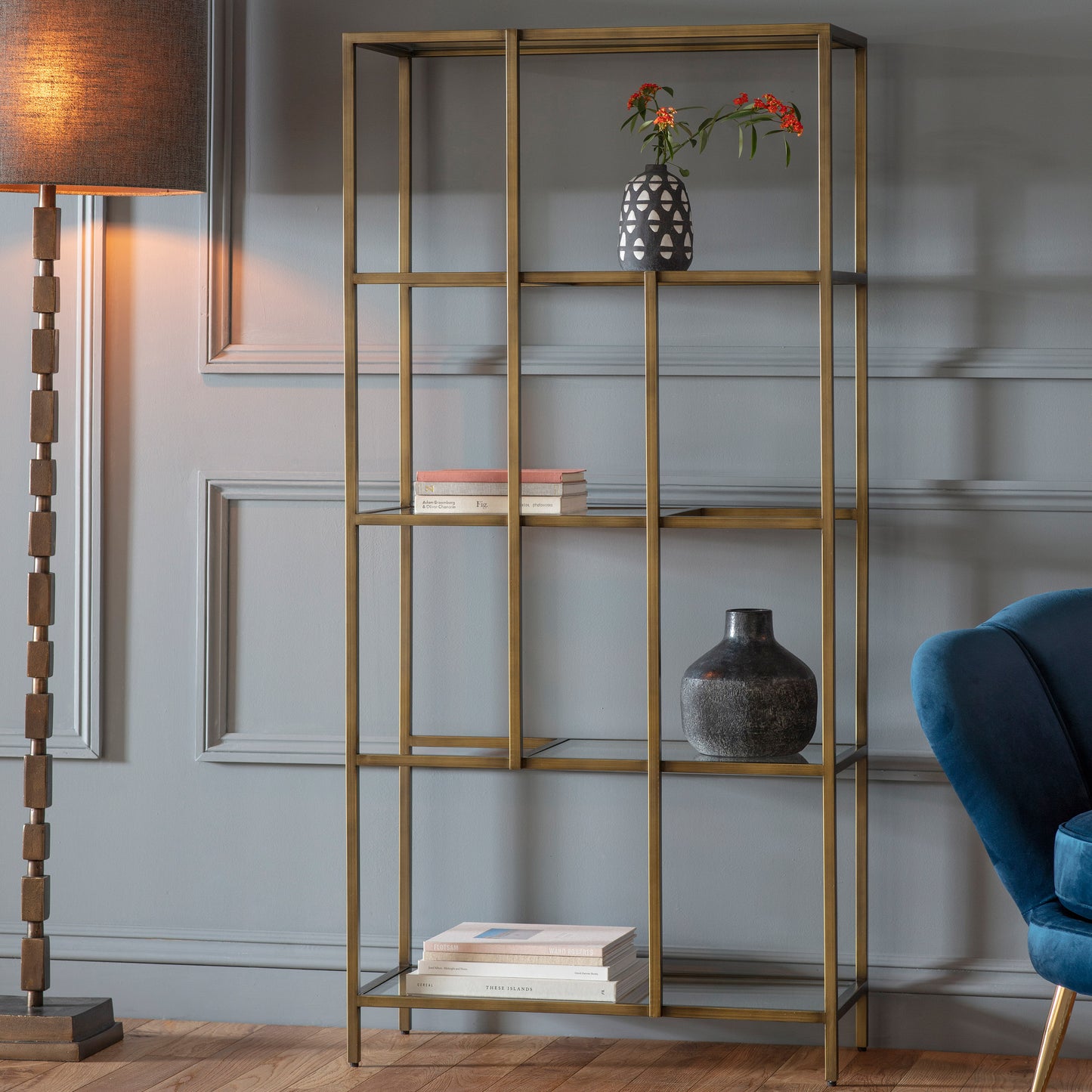 An Engleborne Display Unit Bronze 700x320x1505mm in a room with interior decor and home furniture.