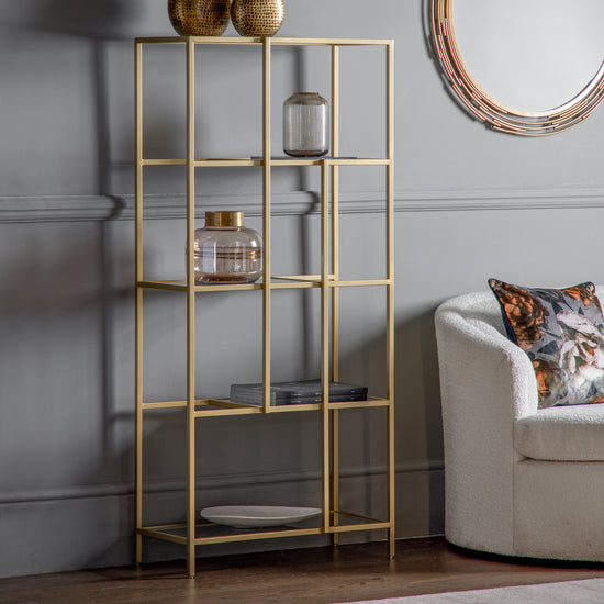 An Engleborne Display Unit Champagne for interior decor in a room with home furniture.