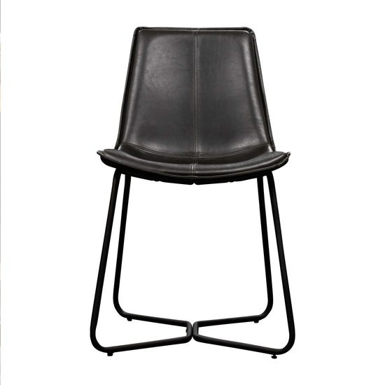 A Slapton Chair Charcoal (2pk) 490x550x860mm from Kikiathome.co.uk, stylish black leather dining chair with a black metal frame perfect for interior decor