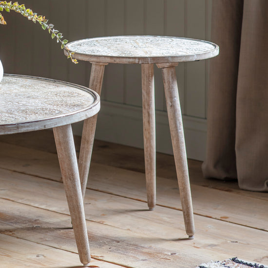 Two Bantham side tables adding a touch of home furniture to the interior decor, placed on a wooden floor.