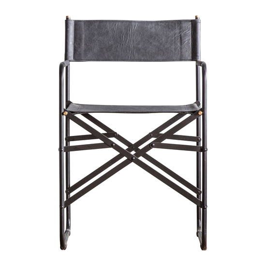 A Fleming Chair Black Leather (2pk) with a metal frame for interior decor.