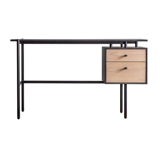 A Prawle 2 Drawer Desk with a black frame for home furniture and interior decor.
