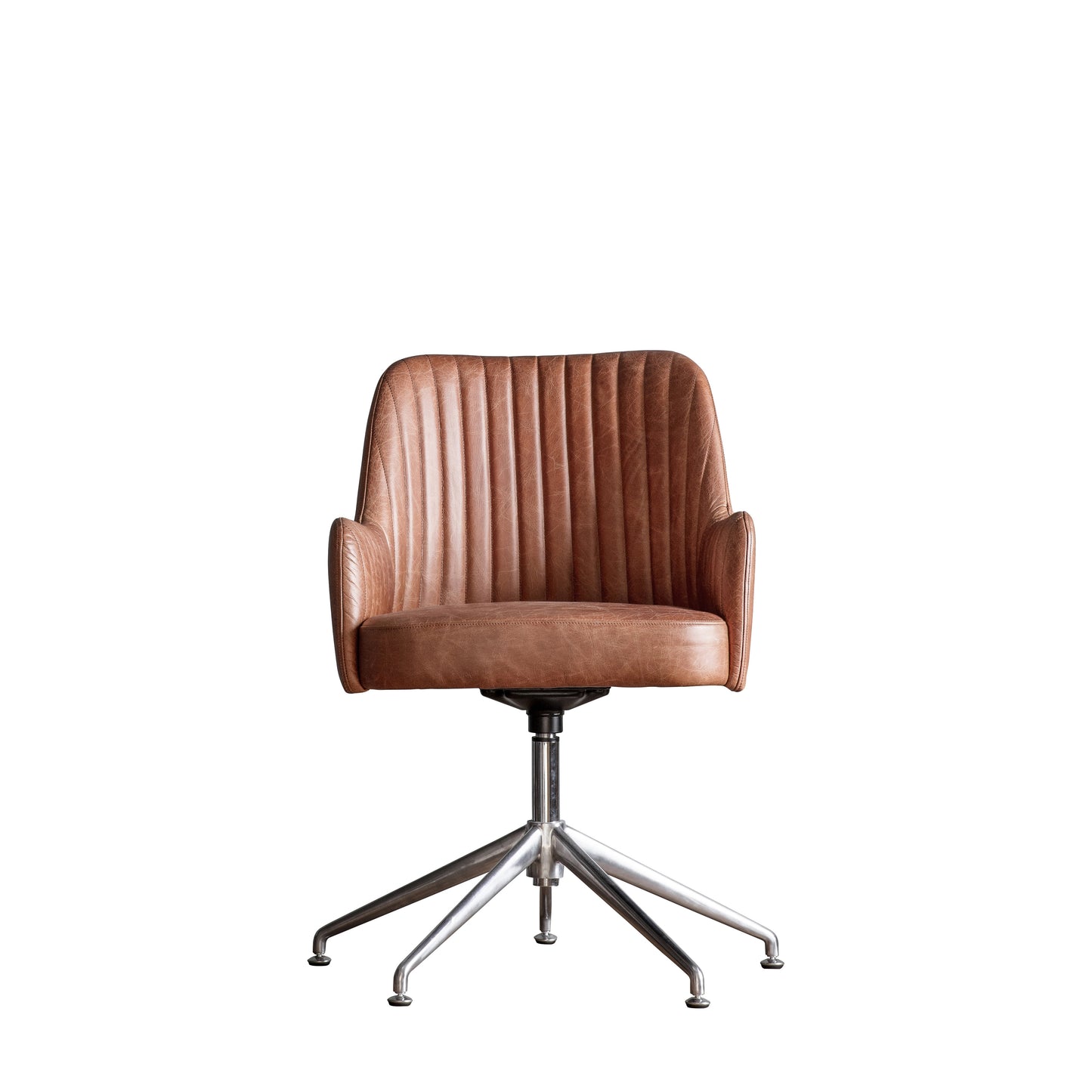 The Curie Swivel Chair in vintage brown leather is a stylish home furniture piece perfect for interior decor.