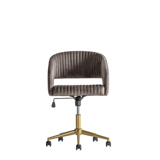 An office chair with a grey velvet upholstered seat from Kikiathome.co.uk, perfect for home furniture and interior decor.