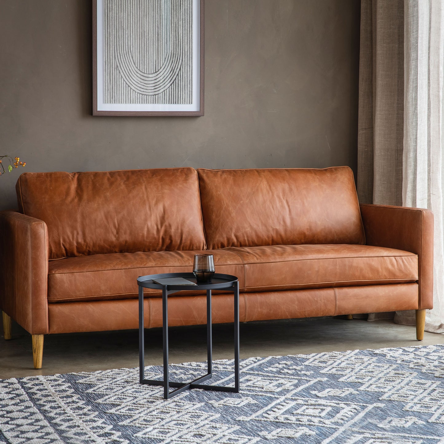 Load image into Gallery viewer, An Osborne 2 Seater Sofa Vintage Brown Leather by Kikiathome.co.uk, perfect for home furniture and interior decor in a living room.
