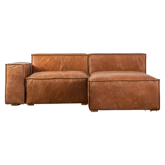 A vintage brown leather sectional sofa for home furniture and interior decor from Kikiathome.co.uk.
