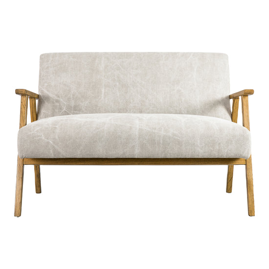 A natural linen 2 seater sofa from Kikiathome.co.uk with wooden legs for home furniture and interior decor.
