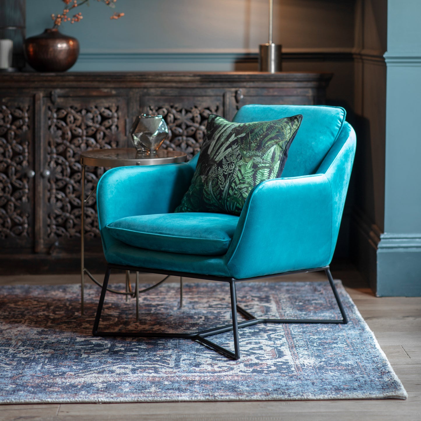 Lucca Teal Velvet Chair Indoor Seating Kiki At Home