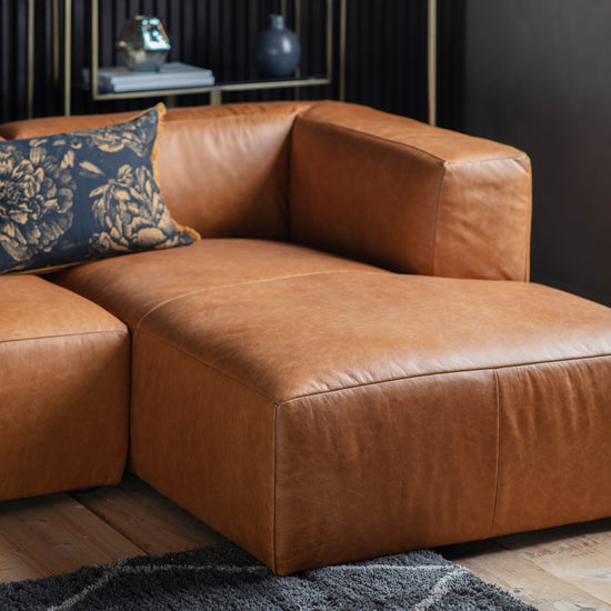 Load image into Gallery viewer, A Brown Leather sectional sofa by Kikiathome.co.uk in a living room for interior decor.

