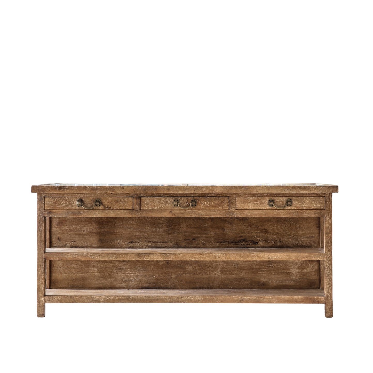 A Halwell Kitchen Island 2140x770x940mm from Kikiathome.co.uk with two drawers and brass handles, perfect for interior decor and home furniture.