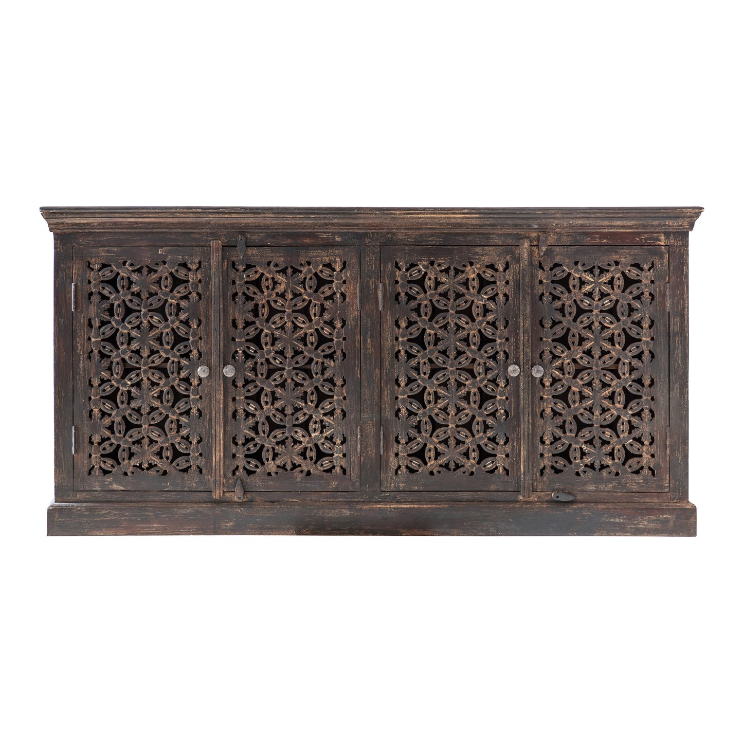 Load image into Gallery viewer, An ornate Chillington 4 Door Sideboard 1800x410x900mm with intricate carvings, perfect for home furniture and interior decor, from Kikiathome.co.uk.
