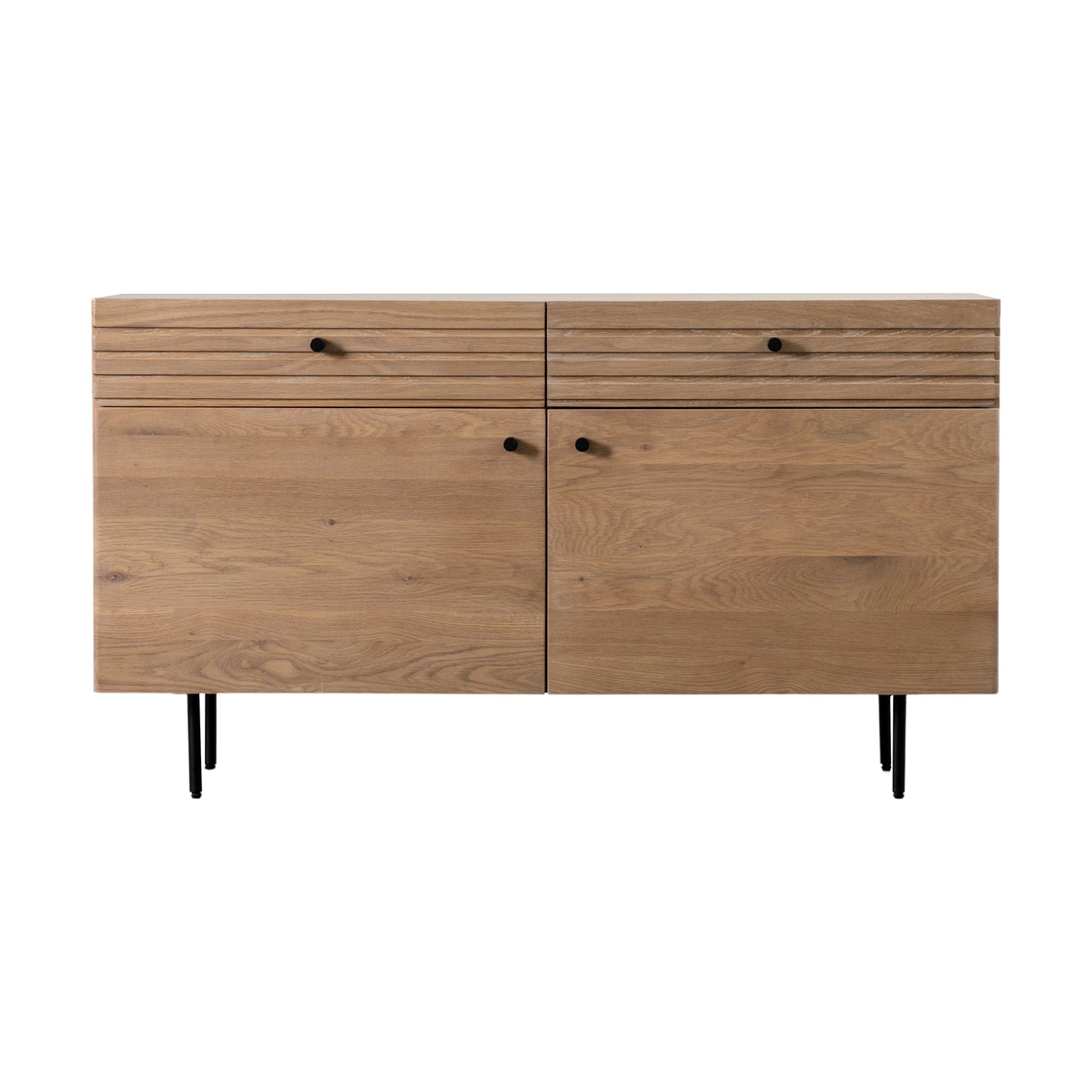 A Tortington 2 Drawer 2 Door Sideboard with black legs for interior decor by Kikiathome.co.uk.