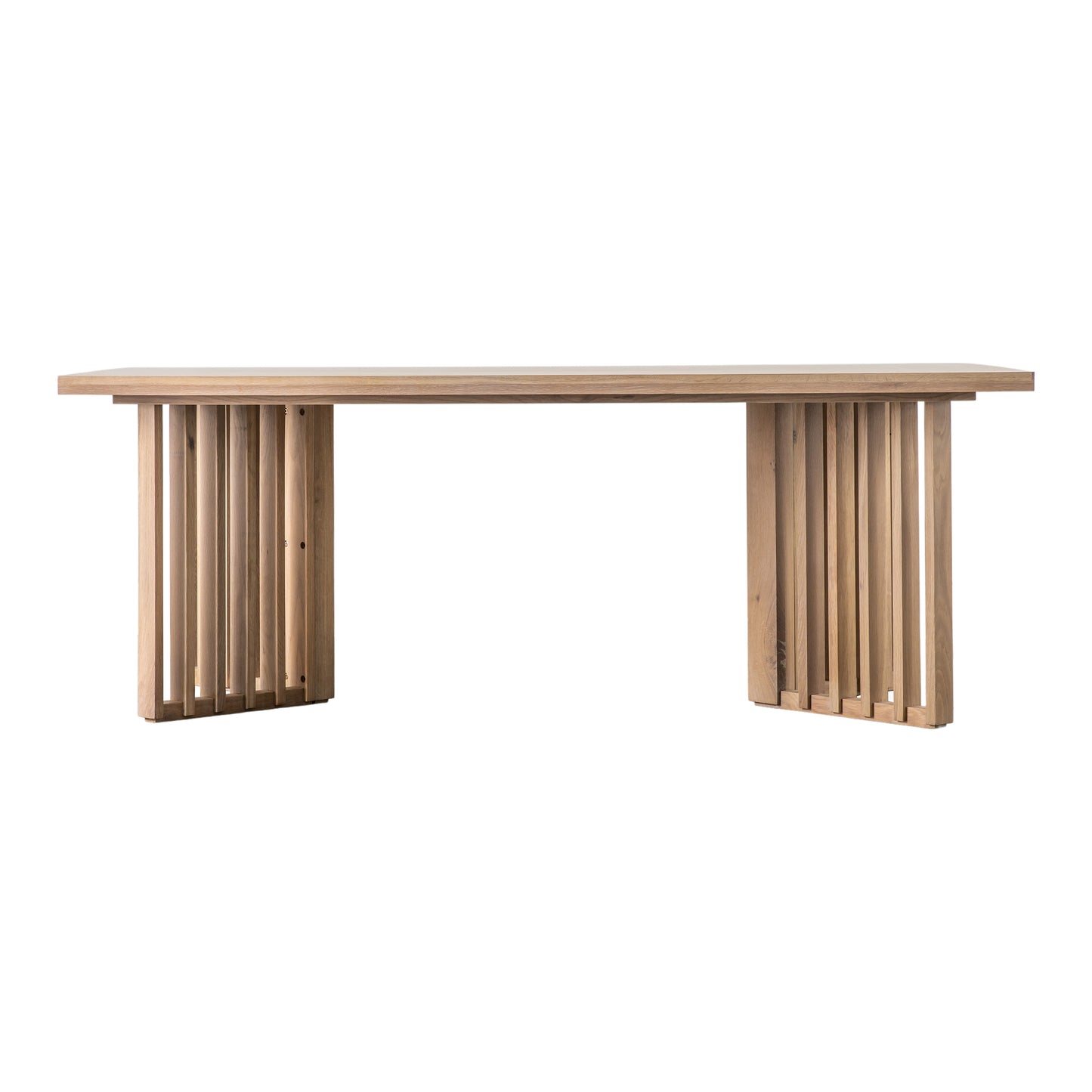 A Kikiathome.co.uk dining table for interior decor with a slatted top.