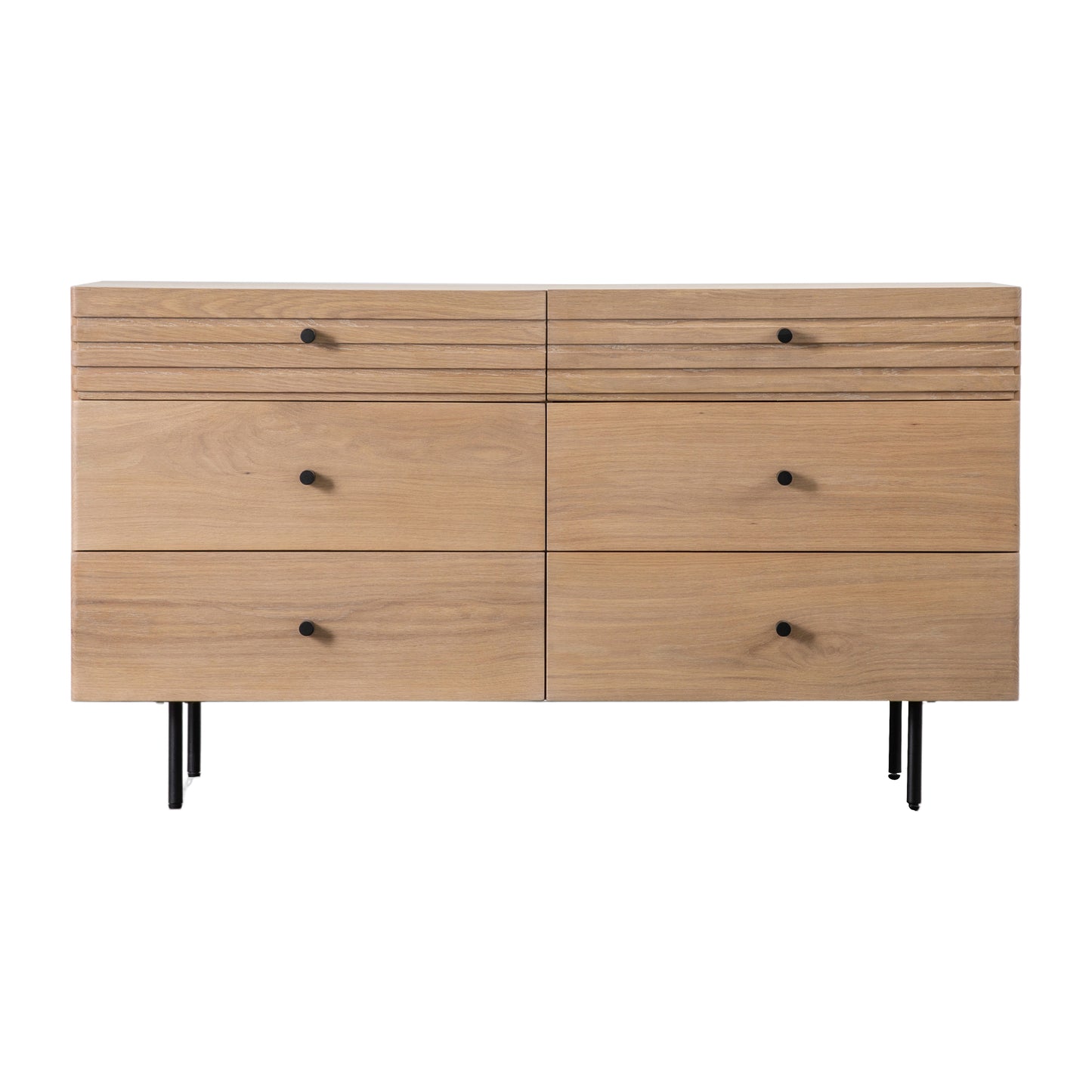 A Tortington 6 Drawer Chest with black legs and drawers, perfect for home furniture and interior decor.