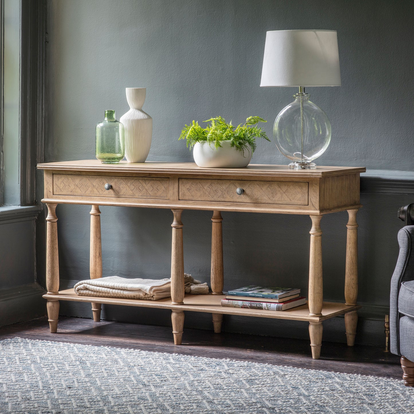 A Belsford 2 Drawer Console Table 1500x450x800mm from Kikiathome.co.uk for home furniture and interior decor.