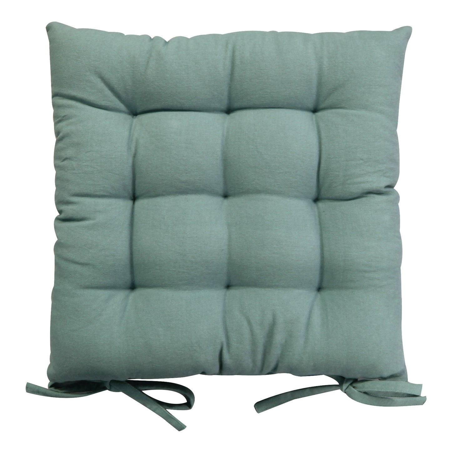 A Green Cotton Crinkle Seatpad (2pk) with ties, perfect for home furniture and interior decor.