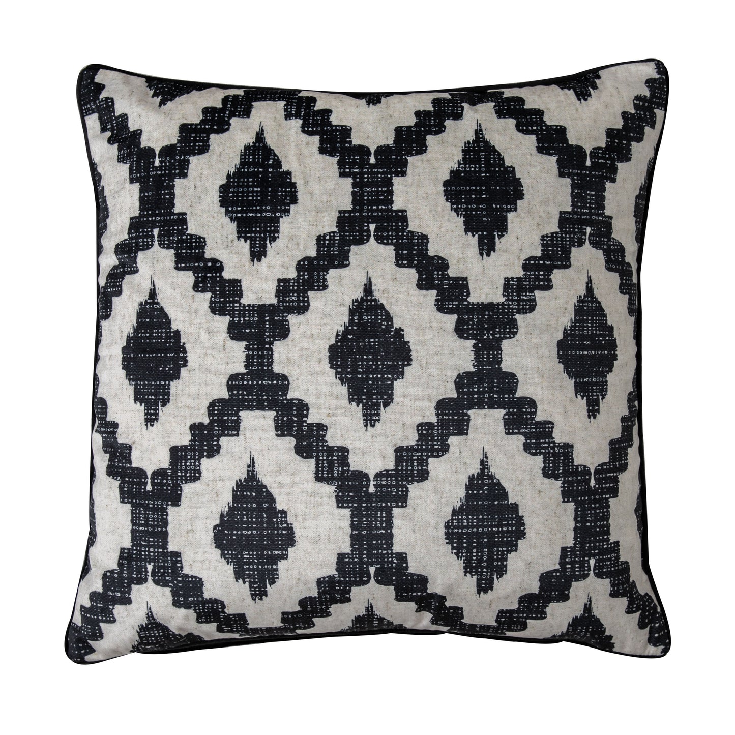Assington Cushion Black / White 550x550mm with a black and white geometric pattern for home interior decor from Kikiathome.co.uk.