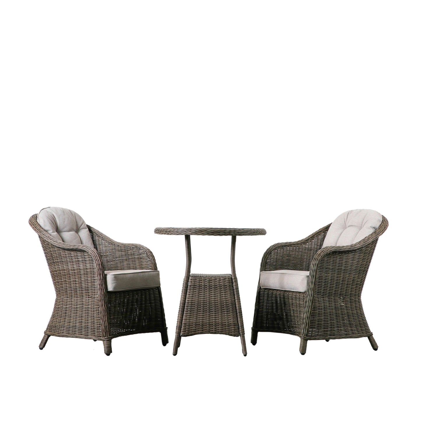 Two Meavy 2 Seater Bistro Set Natural chairs and a table for interior decor/home furniture on a white background.