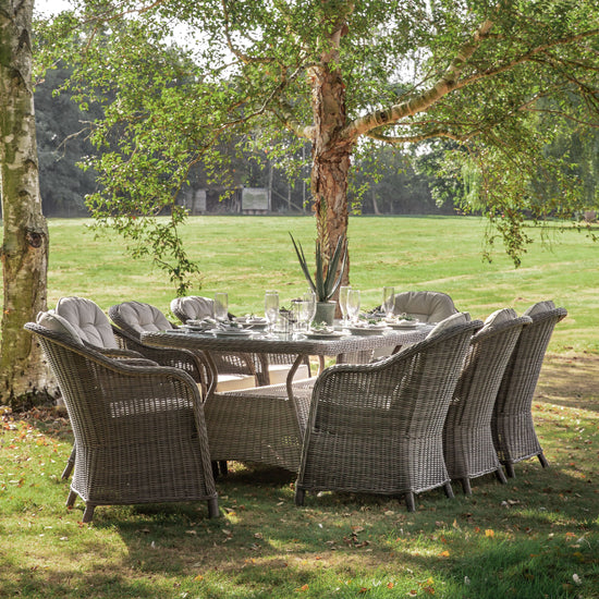 A large Meavy 8 Seater Dining Set Natural from Kikiathome.co.uk adds elegance to interior decor.